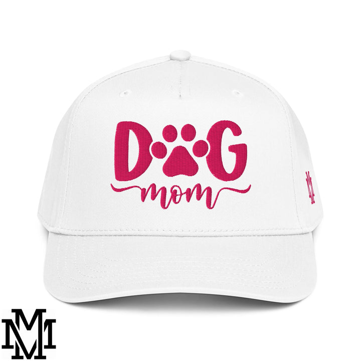 Dog Mom Embroidered Baseball Snapback Hat - White