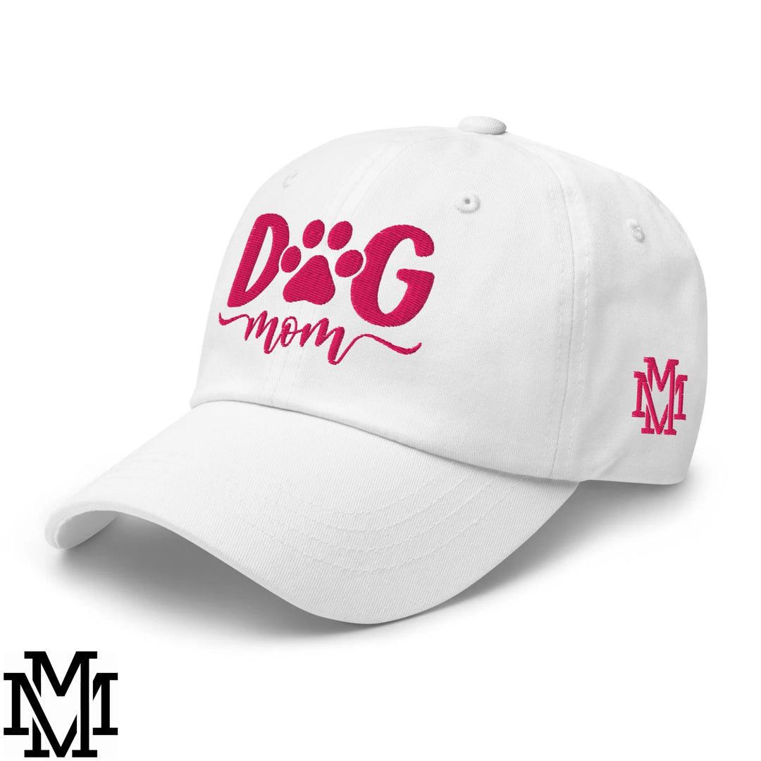 Dog Mom Embroidered Unstructured Dad Hat - White