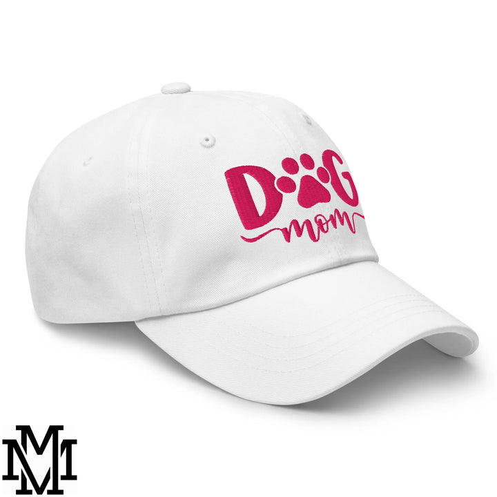 Dog Mom Embroidered Unstructured Dad Hat - White
