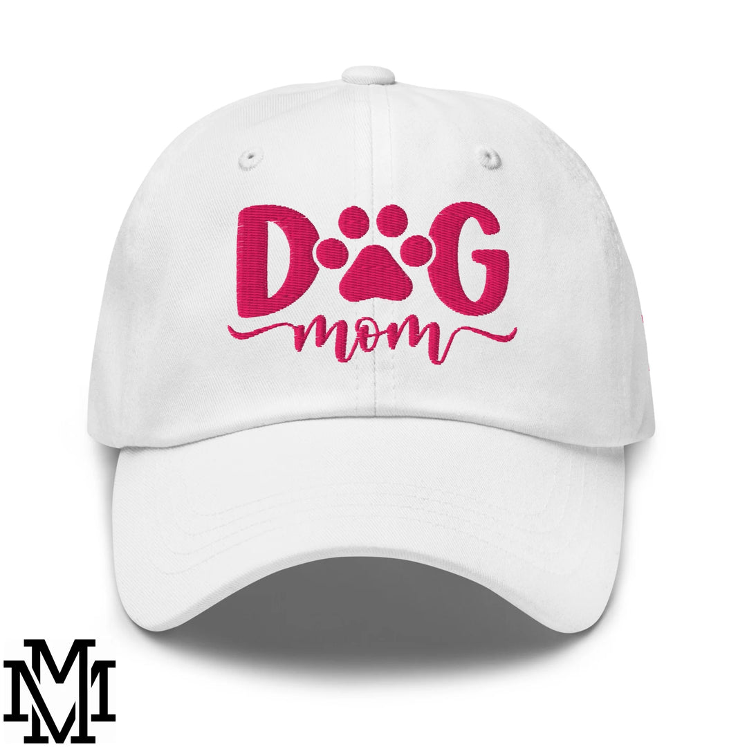 Dog Mom Embroidered Unstructured Dad Hat - White