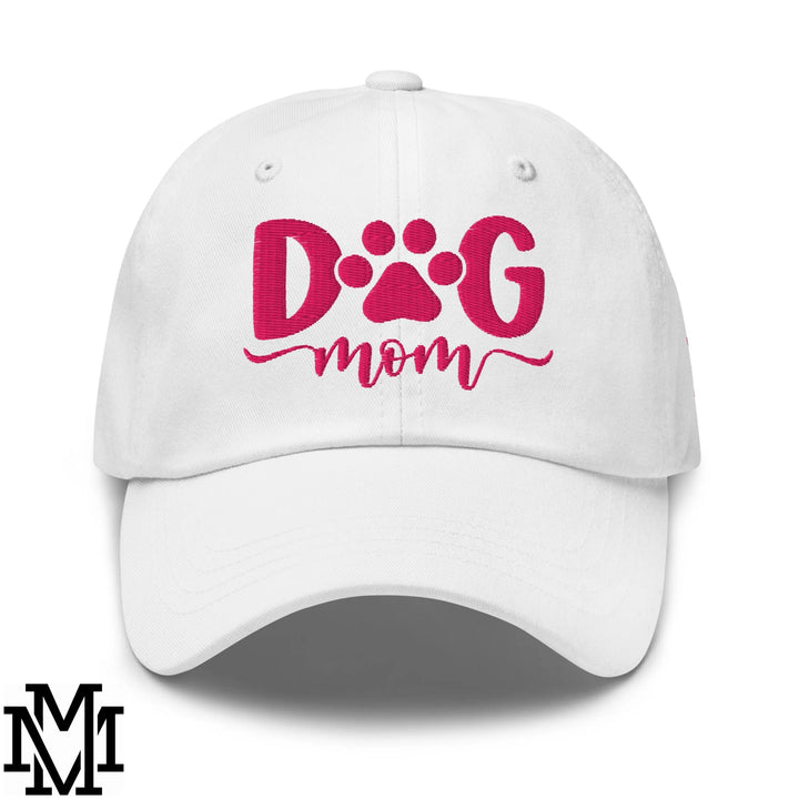 Dog Mom Embroidered Unstructured Dad Hat - White