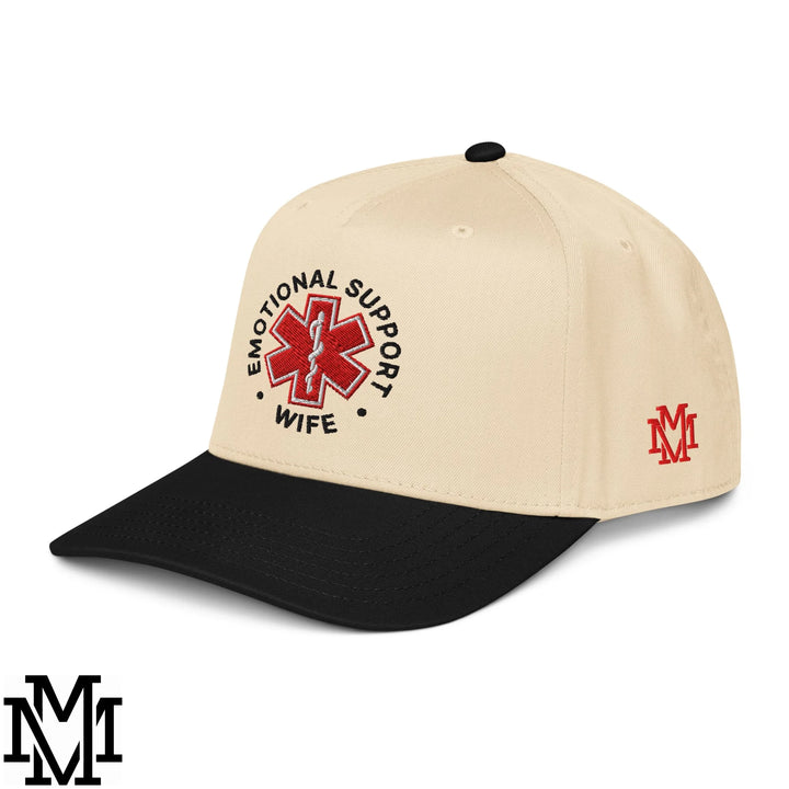 Emotional Support Wife Embroidered Baseball Snapback Hat - Black Natural