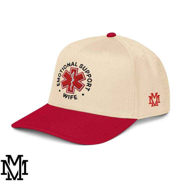Emotional Support Wife Embroidered Baseball Snapback Hat - Red Natural