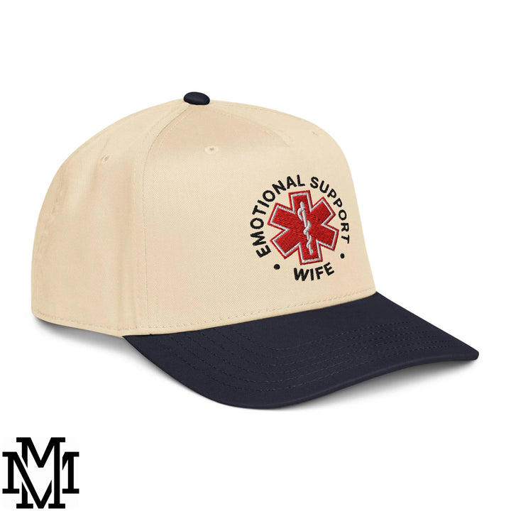 Emotional Support Wife Embroidered Baseball Snapback Hat - Navy Natural