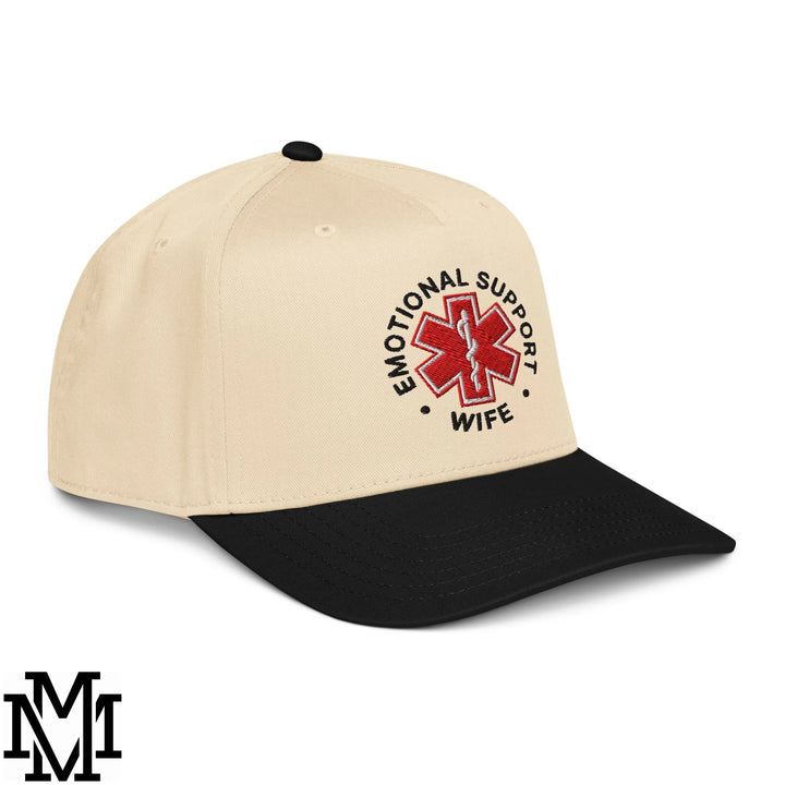 Emotional Support Wife Embroidered Baseball Snapback Hat - Black Natural
