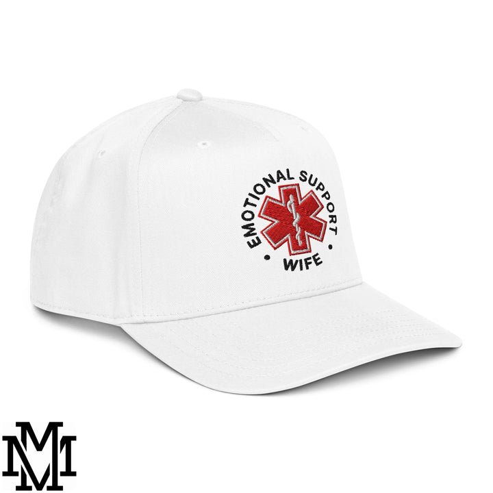 Emotional Support Wife Embroidered Baseball Snapback Hat - White