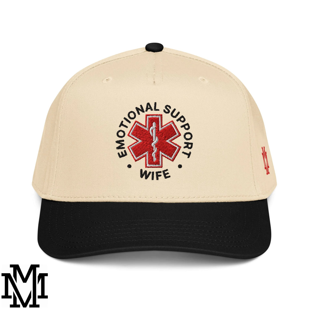 Emotional Support Wife Embroidered Baseball Snapback Hat - Black Natural