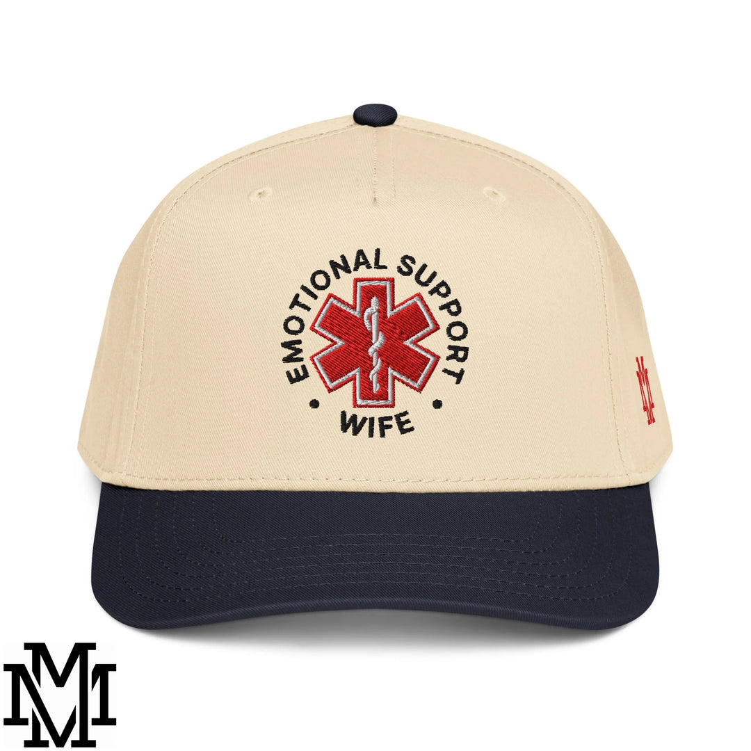 Emotional Support Wife Embroidered Baseball Snapback Hat - Navy Natural