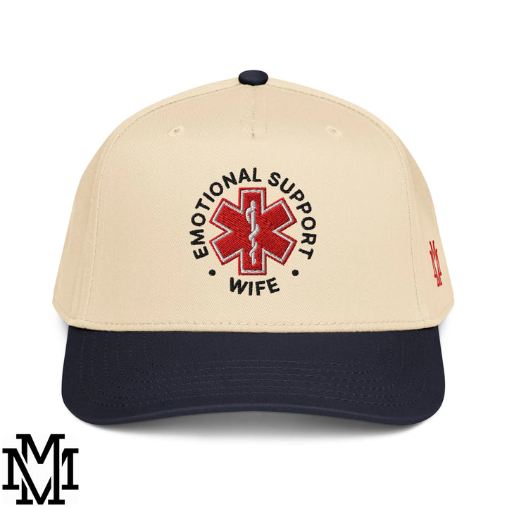 Emotional Support Wife Embroidered Baseball Snapback Hat - Navy Natural