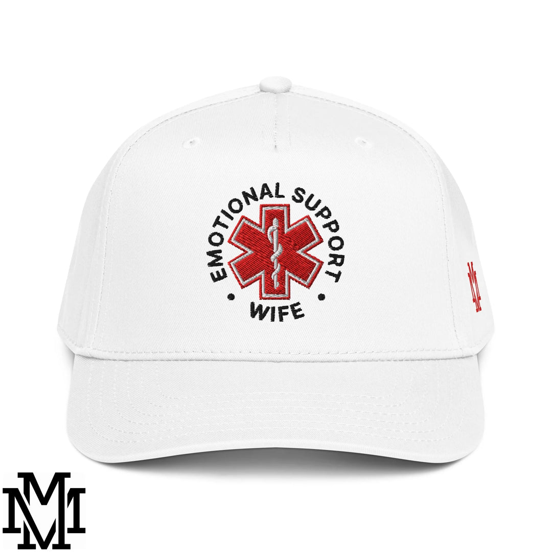 Emotional Support Wife Embroidered Baseball Snapback Hat - White