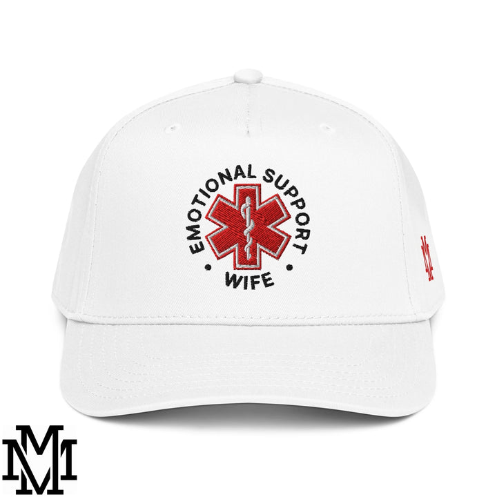 Emotional Support Wife Embroidered Baseball Snapback Hat - White