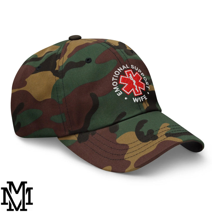Emotional Support Wife Embroidered Unstructured Dad Hat - Green Camo