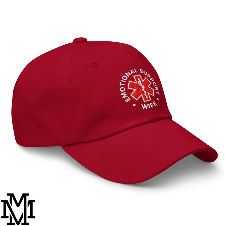 Emotional Support Wife Embroidered Unstructured Dad Hat - Cranberry