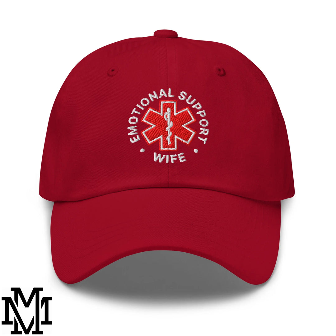 Emotional Support Wife Embroidered Unstructured Dad Hat - Cranberry