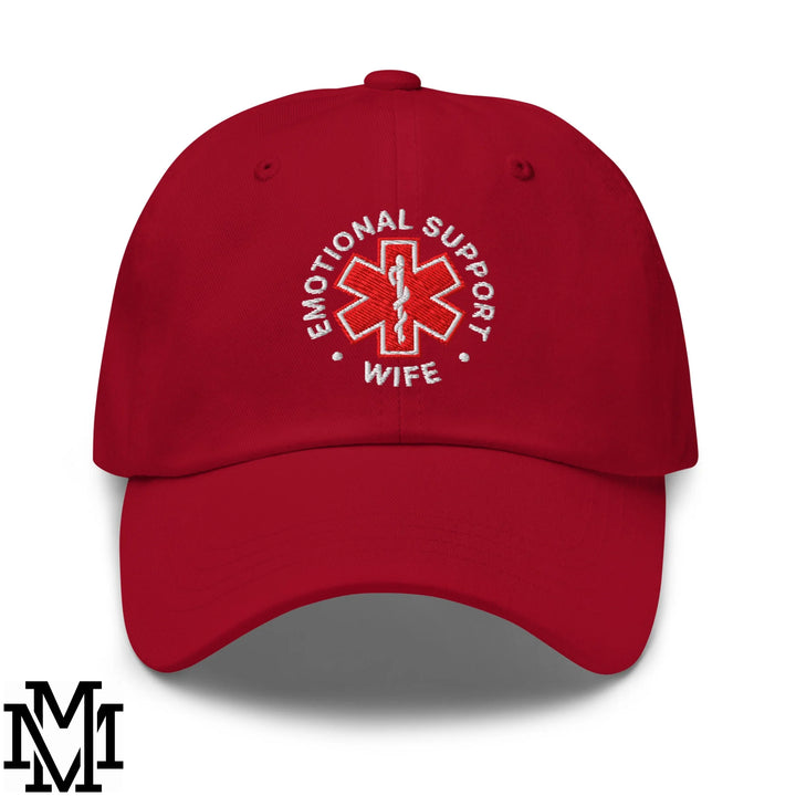 Emotional Support Wife Embroidered Unstructured Dad Hat - Cranberry