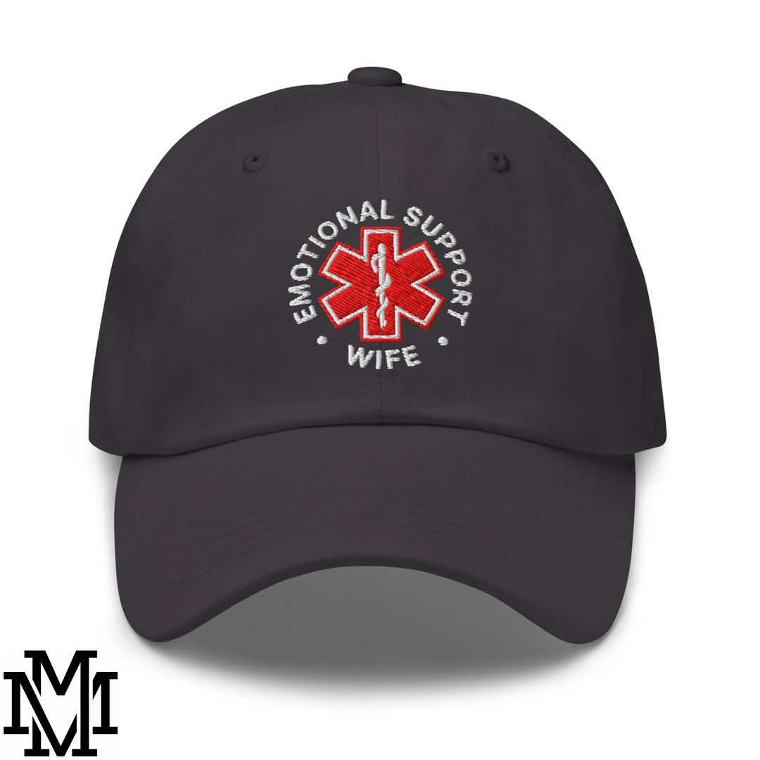 Emotional Support Wife Embroidered Unstructured Dad Hat - Dark Grey