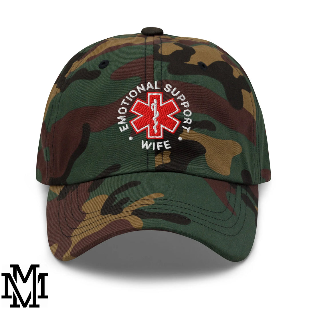 Emotional Support Wife Embroidered Unstructured Dad Hat - Green Camo