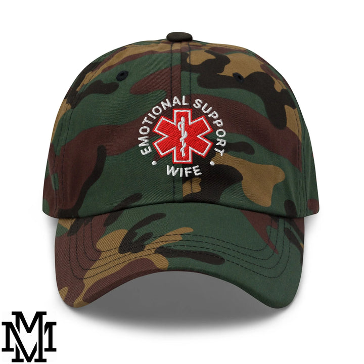 Emotional Support Wife Embroidered Unstructured Dad Hat - Green Camo