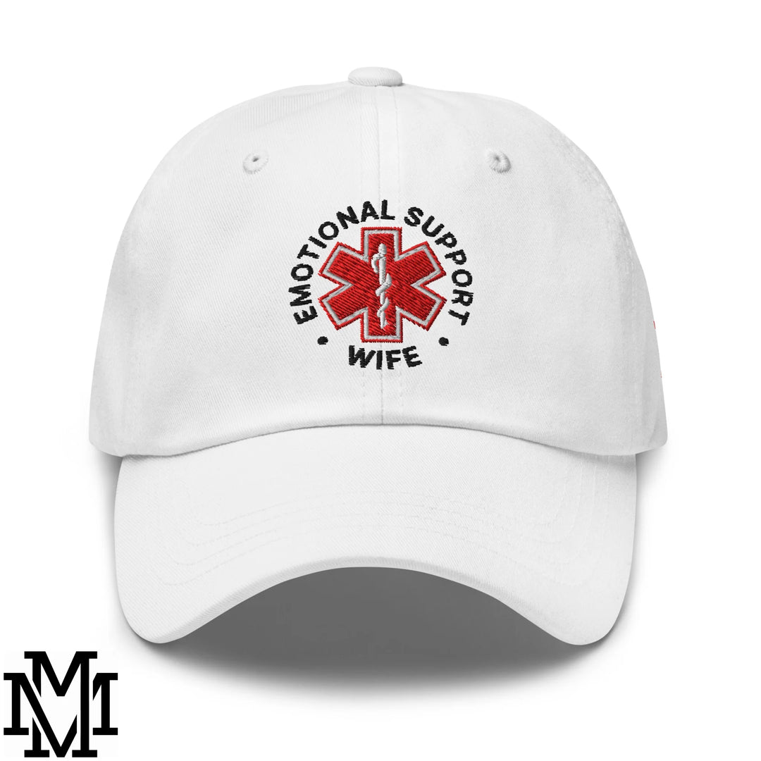 Emotional Support Wife Embroidered Unstructured Dad Hat - White