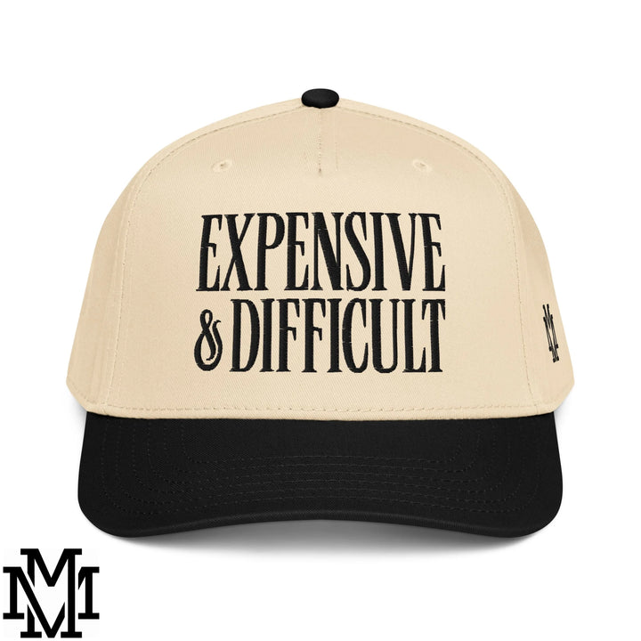 Difficult and Expensive Embroidered Baseball Snapback Hat - Black Natural