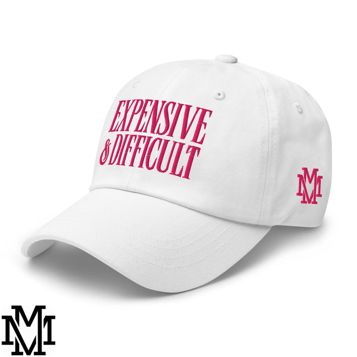 Difficult and Expensive Embroidered Unstructured Dad Hat - White