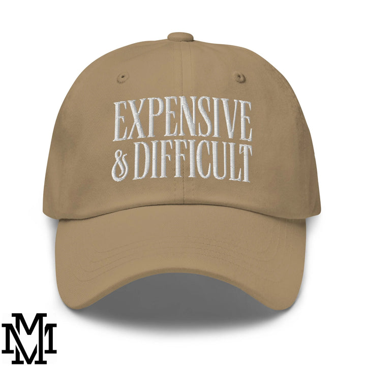 Difficult and Expensive Embroidered Unstructured Dad Hat - Khaki