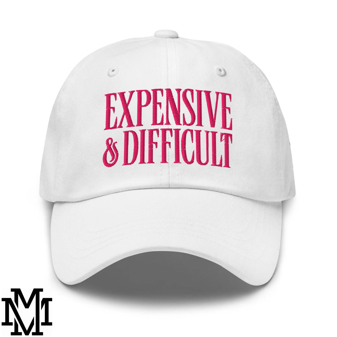Difficult and Expensive Embroidered Unstructured Dad Hat - White