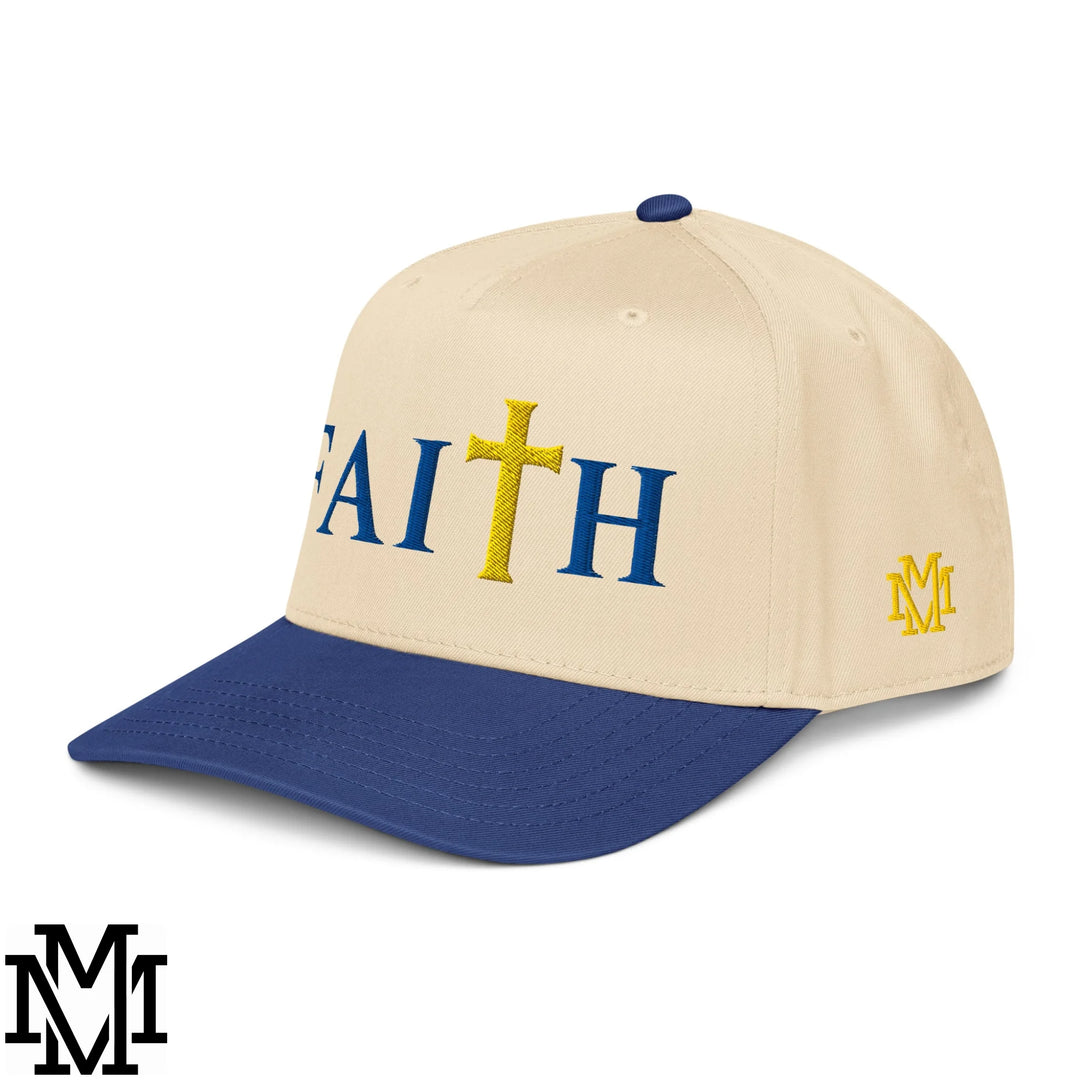 Faith Embroidered Baseball Snapback Hat - Royal Natural