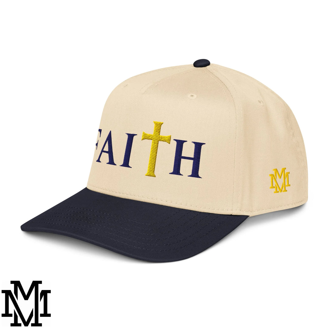 Faith Embroidered Baseball Snapback Hat - Navy Natural