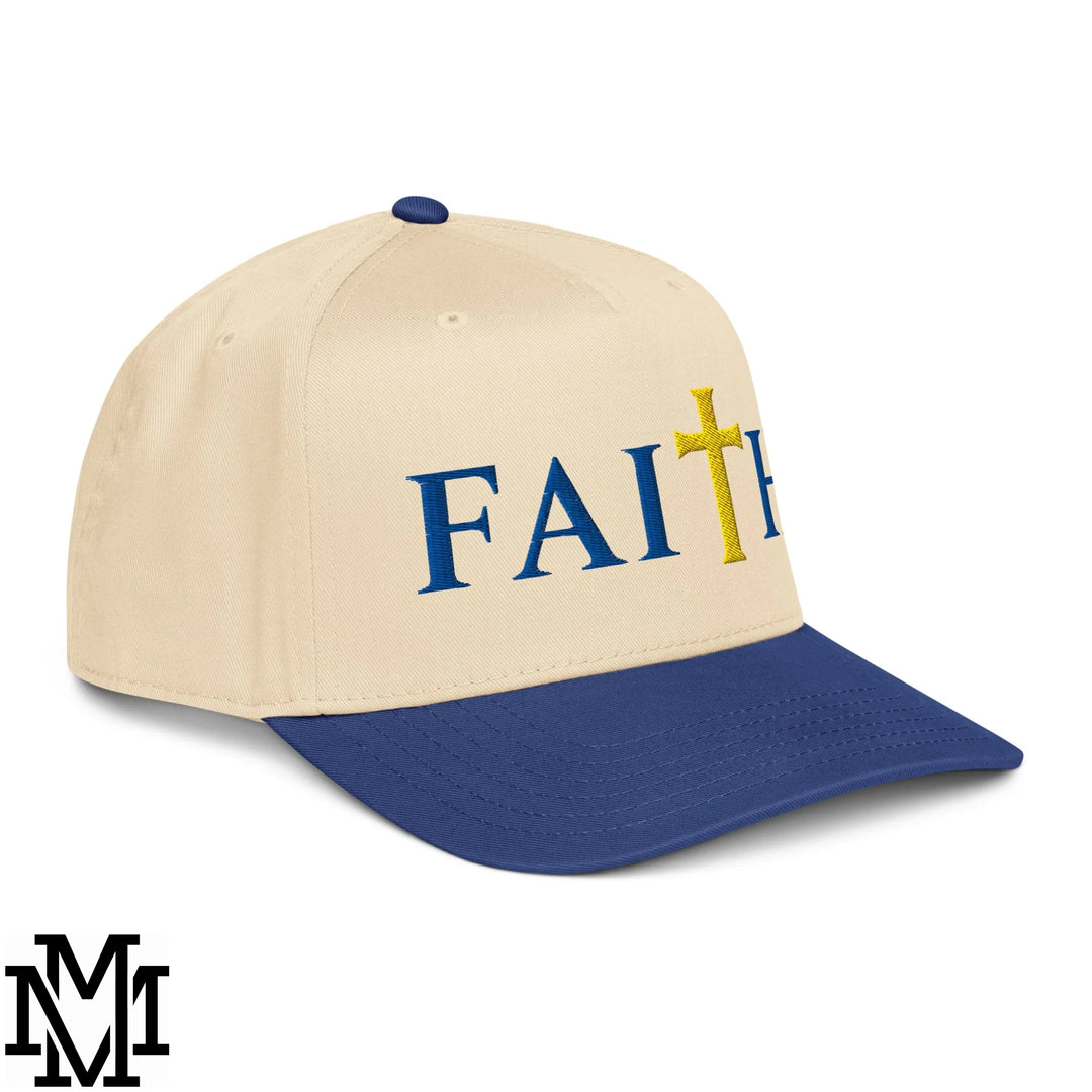 Faith Embroidered Baseball Snapback Hat - Royal Natural