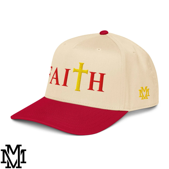 Faith Embroidered Baseball Snapback Hat - Red Natural