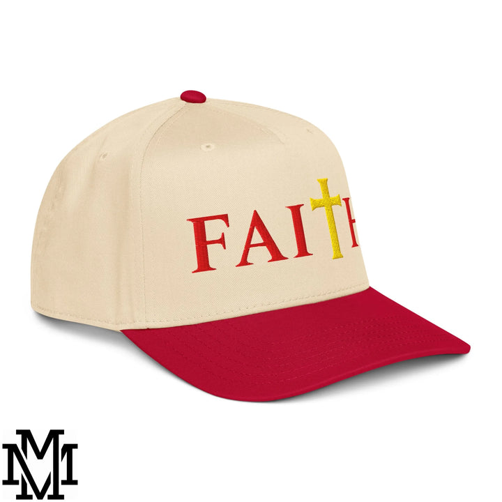 Faith Embroidered Baseball Snapback Hat - Red Natural