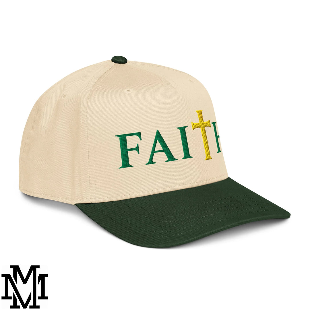 Faith Embroidered Baseball Snapback Hat - Dark Green Natural