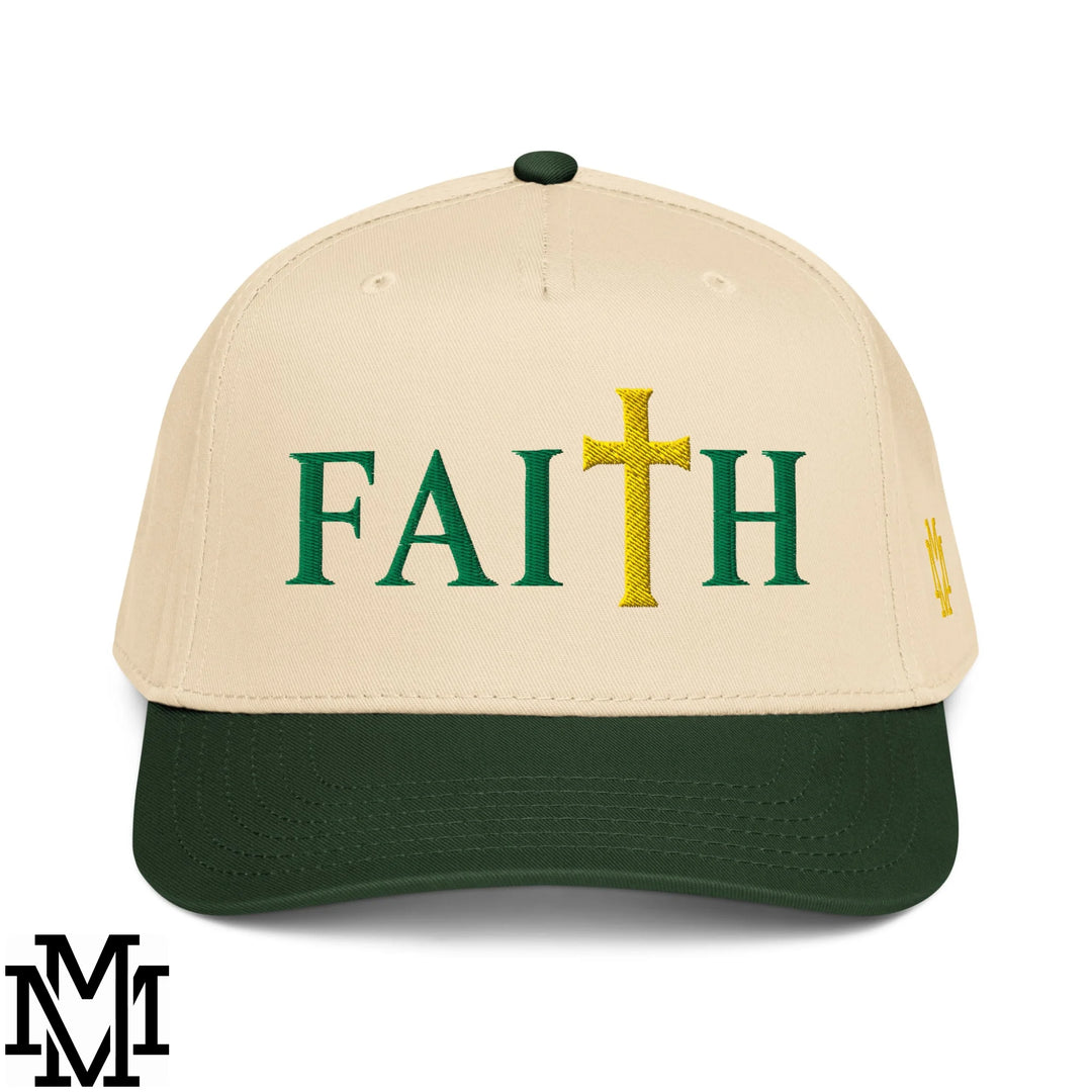 Faith Embroidered Baseball Snapback Hat - Dark Green Natural