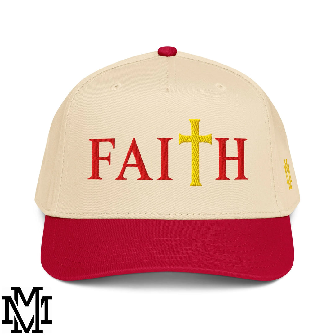 Faith Embroidered Baseball Snapback Hat - Red Natural