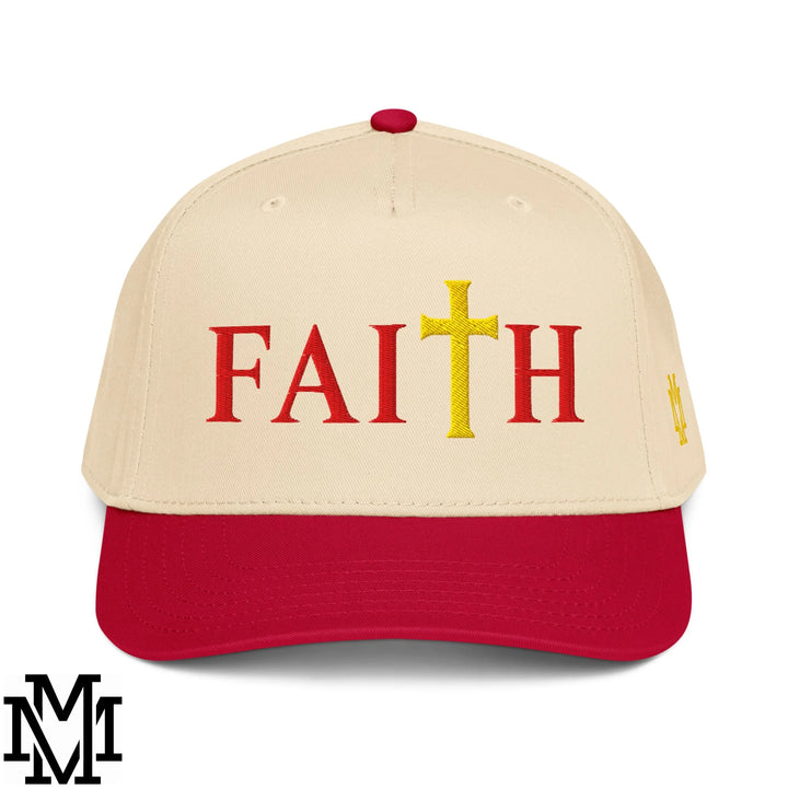 Faith Embroidered Baseball Snapback Hat - Red Natural