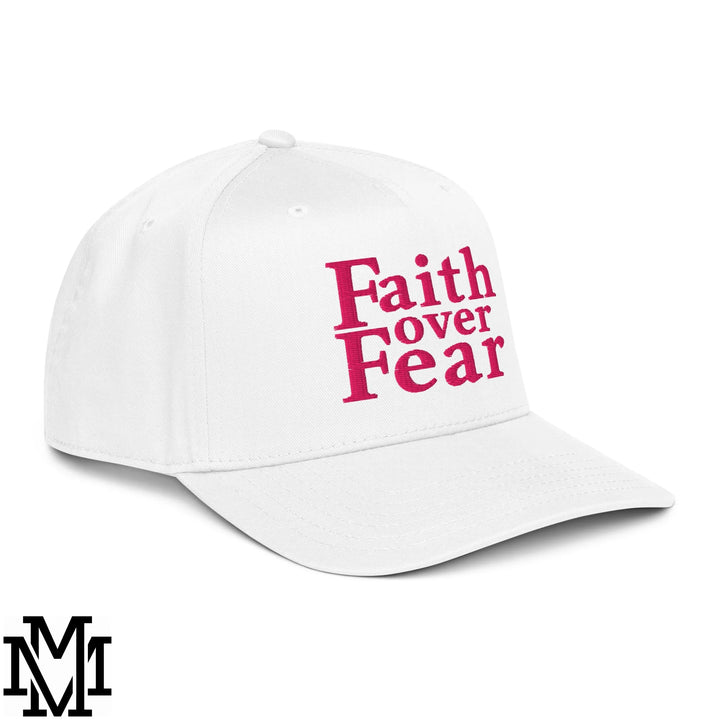 Faith Over Fear Embroidered Baseball Snapback Hat - White