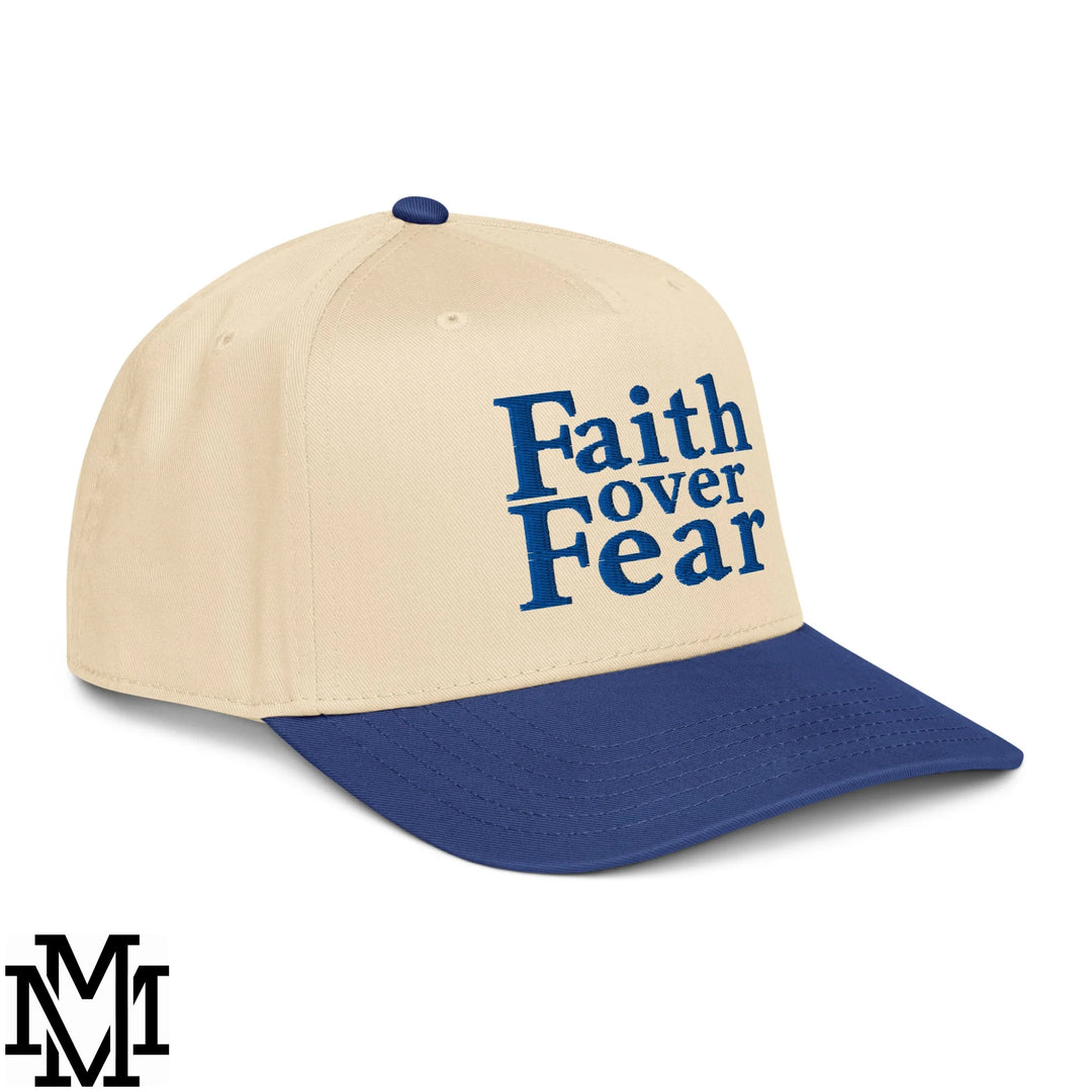 Faith Over Fear Embroidered Baseball Snapback Hat - Royal Natural