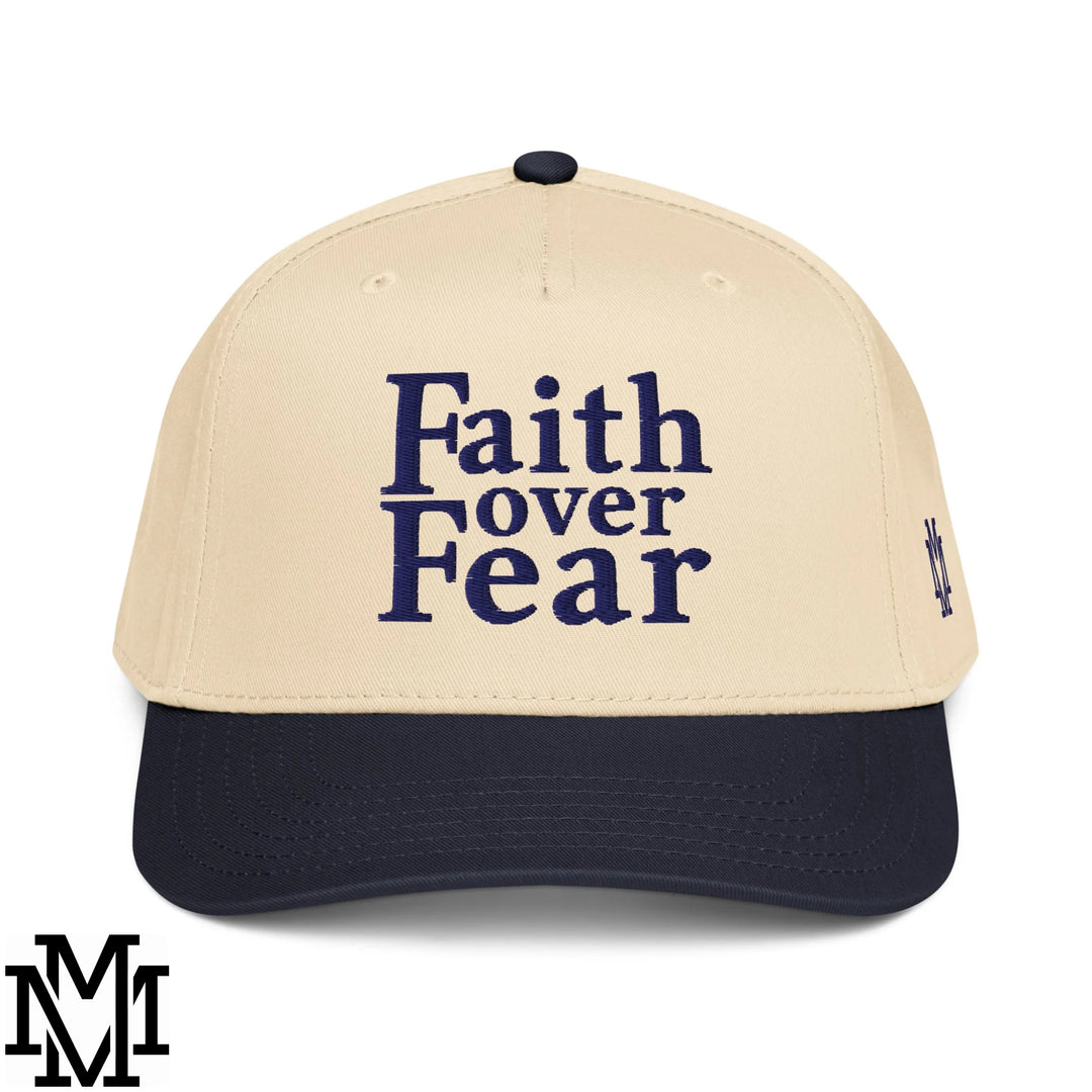 Faith Over Fear Embroidered Baseball Snapback Hat - Navy Natural