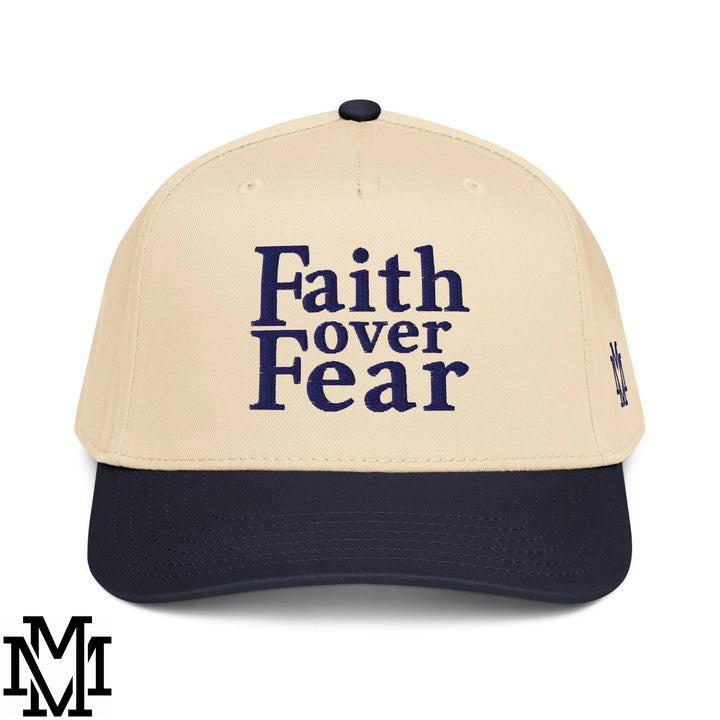 Faith Over Fear Embroidered Baseball Snapback Hat - Navy Natural