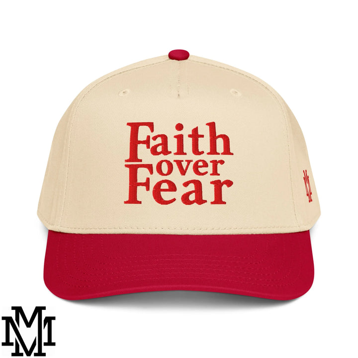 Faith Over Fear Embroidered Baseball Snapback Hat - Red Natural