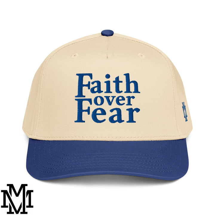 Faith Over Fear Embroidered Baseball Snapback Hat - Royal Natural