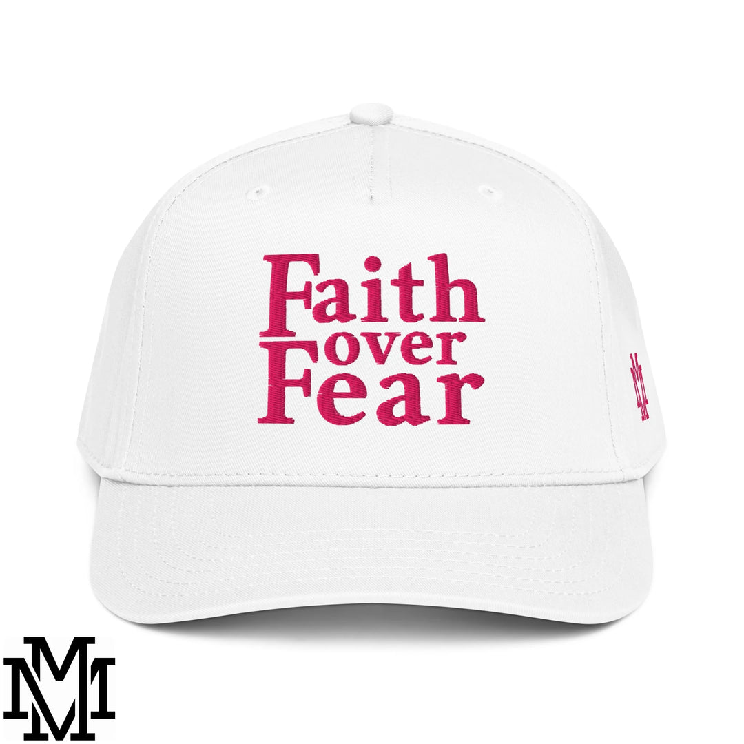 Faith Over Fear Embroidered Baseball Snapback Hat - White