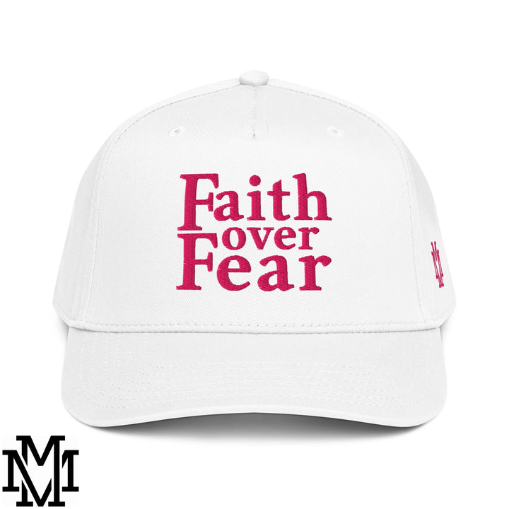 Faith Over Fear Embroidered Baseball Snapback Hat - White