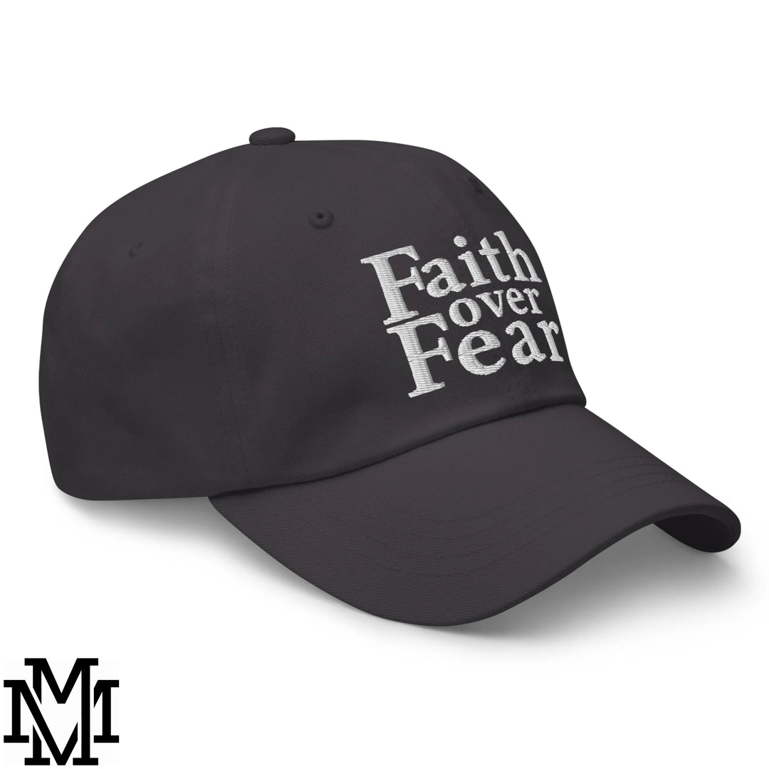 Faith Over Fear Embroidered Unstructured Dad Hat - Dark Grey