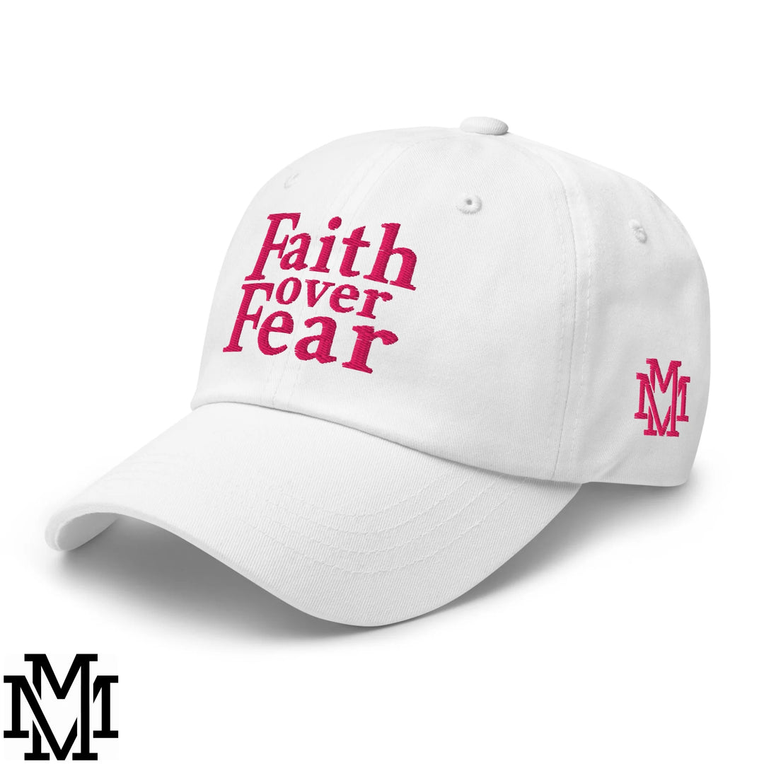 Faith Over Fear Embroidered Unstructured Dad Hat - White