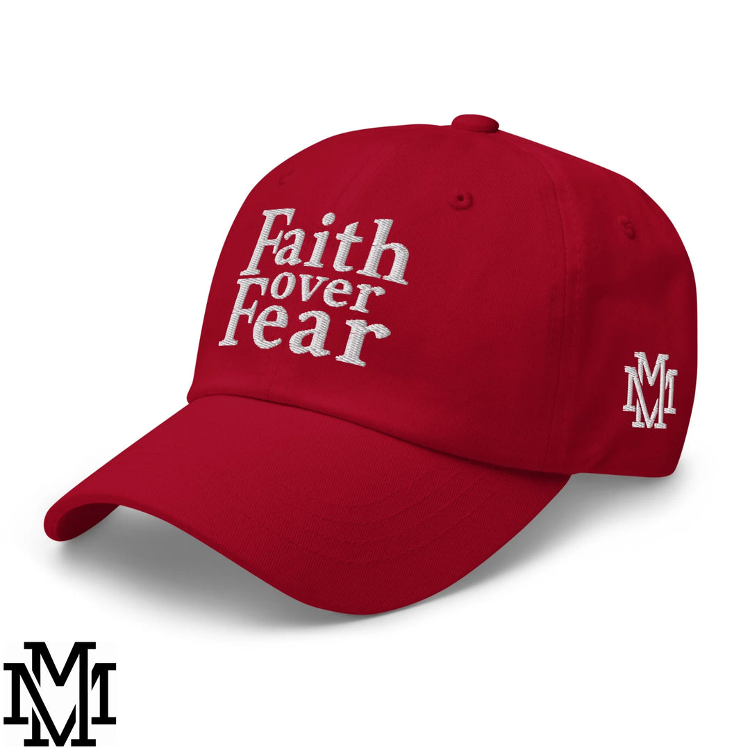 Faith Over Fear Embroidered Unstructured Dad Hat - Cranberry