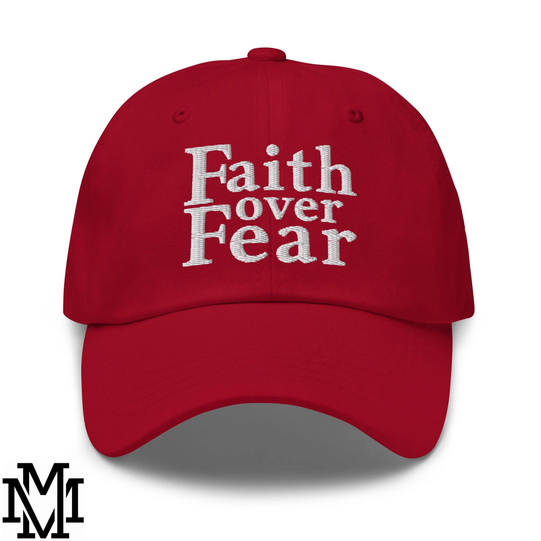 Faith Over Fear Embroidered Unstructured Dad Hat - Cranberry