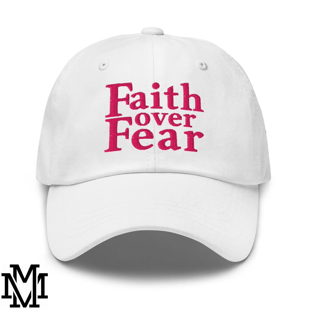 Faith Over Fear Embroidered Unstructured Dad Hat - White