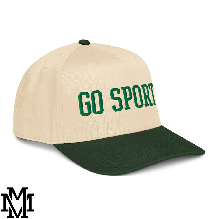 Go Sports Embroidered Baseball Snapback Hat - Dark Green Natural